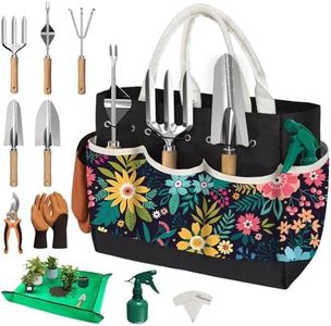 22Pcs Gardening Tools Set for Women Heavy Duty Garden Hand Tools Yard Work Tools Gardener Gifts Gardening Accessories with Tools Bag/Shovel/Mat/Plant Labels/Gloves-Black