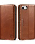 SHIELDON Wallet Case for iPhone SE 2022, Genuine Leather for iPhone SE 2020 Folio Case Magnetic Shock Absorbing Case Credit Card Holder Kickstand Compatible with iPhone 8/7 4.7" - Retro Brown