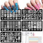 TYXHXTF 14 French Nail Stamp Kit,Nail Art Stamping Templates Manicure Tool Kit,Nail Art Jelly Stamper With Silicone Cushion,Nail Stamp,Gel Nail Polish Set For Diy Nail Art Designs Gel Nail Kit