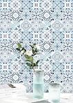 Dimoon Wallpaper 17.7’’x78.7’’ Contact Paper Thicken Blue White Floral Flower Tile Peel and Stick Removable Wall Waterproof Embossed Self Adhesive Vinyl