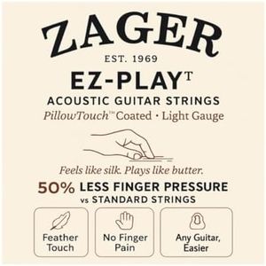 Zager Easy Play Pillow Touch Coated Guitar Strings - Acoustic Guitar Strings - 80/20 Bronze - For 6 String Guitar - Deep Bright Projecting Tone - Custom Light Gauge - Pack of 1
