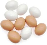 JZK 10x White and Brown Realistic Wooden Eggs for Craft and Home Decoration, Wood Fake Hen Egg Help Laying, Dummy Eggs for Easter Egg Hunt, Lifelike Artificial Chicken Egg Toy for Painting