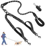 Blanlody Double Dog Lead for Walking 2 Dogs No Tangle, Reflective Bungee Split Lead with 360°Swivel Rotation,Two Padded Handles and Waste Bags for Walking and Traning, for Gifs