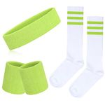 ONUPGO 5 Pieces Sweatbands Striped Socks Set Sports Headband Wristbands High Tube Socks 80s Accessories Costumes, Neon Green