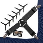GORILLA GRIP Patent Pending Bed Sheet Holders, Adjustable Elastic Fasteners with Metal Clips, Keep in Place Fitted Bedding Straps, Firm Tight Suspenders for Mattress, US Designed, 8 Pack Black