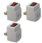 BindmMaster 2 Prong Single Port Power Adapter with Red Light Indicator On/Off Switch to be Energy Saving, White (3 Pack)