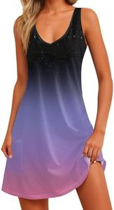 Womens Summer Dresses 2025 Casual V Neck Sleeveless Sundresses Flowy Beach Boho Tank Dress with Pockets