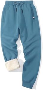 Flygo Men's Fleece Pants Winter Warm Joggers Pants Active Sherpa Lined Sweatpants(Rib Bottom Blue-L)