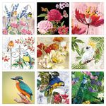 Decoupage Napkins Flowers Flamingo Peacock Robin Humming Bird Print Set9-9 Decoupage Tissues -1 Napkins of Each Design - 9 pc Total