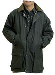 Mens Padded Country Wax Heavy Weather Hunting Fishing Walking Jacket (Olive, L)