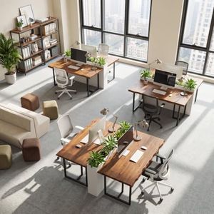 63" Solid Wood Home Office Desk, Industrial Desk with Live-Edge Top (6pcs)