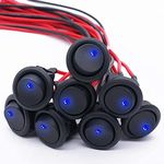 mxuteuk 8Pcs 12v Rocker switches，SPST Blue LED Illuminated Round Dot Rocker Toggle Switch On/Off 20A 12V DC Press Button Round Rocker Switch For Car Or Boat with Pre-soldered Wires KCD2-102N-BU-X