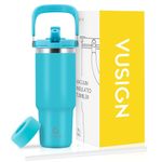 VUSIGN 30 oz Tumbler with Handle and Flip Straw, Stainless Steel Vacuum Insulated Water Bottle Travel Mug Thermal Cup for Home, Office, Car, Outdoors, Sports, Sky Blue