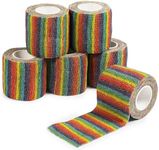 Zodaca 6 Rolls Self Adhesive Bandage Wrap 2 Inch Wide x 5 Yards - Cohesive Vet Tape for First Aid, Sports, Tattoo (Rainbow Colors)