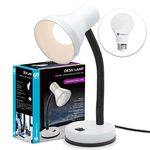 Xtricity LED Desk Light, 360° Adjustable Gooseneck, Home and Office Lamp with 7W A19 Bulb, 120V, On/Off Switch, 14” Height - Reading Lamps for Bedside Table, College Dorm (White Finish)