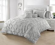 SeventhStitch Pintuck Duvet Cover with Pillowcases Luxury 100% Percale Cotton Quilt Bedding Covers Single Double King Super King Size Bed Sets (King, Grey Silver)