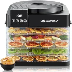 Elite Gourmet EFD422 Digital Food Dehydrator with 5 BPA Free Trays, Top Mounted Fan & Heater, Adjustable Timer and Temperature Controls, Jerky, Herbs, Fruit, Veggies, Snacks, Black