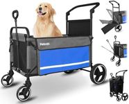 Petbobi Dog Wagon Stroller for Large & Medium Dogs, 2-in-1 Push Pull Pet Cart with Ramp, Foldable Wagon, 360° Swivel Wheels, Adjustable Handles, Safety Leashes, Blue