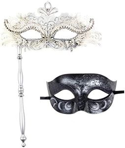 IETANG One Pair Couple's Gorgeous Venetian Masquerade Masks Party Costumes Accessory (on Stick-white)