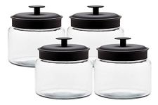 Anchor Hocking Montana Glass Jars with Fresh Sealed Lids, Black Metal, 48 oz (Set of 4)