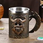 Arola Viking Axe Mug, Stainless Steel Horn Skull Beer Cup, Viking Warrior Skull Mug Tankard, Drinking Cup Coffee Mug Beer Steins,Medieval Skull Drinkware Mug forCoffee/Beverage/Juice17oz Gift for Men