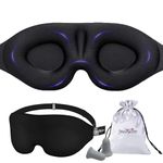 PrettyCare 3D Contoured Sleep Mask for Side Sleepers Women Men - Light Blocking Eye Mask with Free Earplugs & Storage Bag, Soft Breathable Sleeping Mask with Adjustable Strap for Flight & Nap