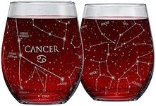 Greenline Goods Cancer Stemless Wine Glasses Zodiac Cancer Set Hand Etched 15 oz (Set of 2) - Astrology Sign Glassware