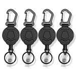 YAKESD 4 Pack Heavy Duty Badge Reels, Retractable Badge Holder with 27.5 Inches Steel Wire Rope, Keychains with Carabiner Clip for Men Women