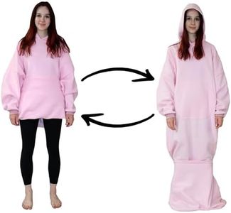 The Cozy Pod | 2 in 1 Hoodie Sweatshirt + Full Body Blanket Pod | Covers Feet | Unisex | (Keep Cozy) (Perky Pink, Medium (HEIGHT UP TO 180cm | 5 ft 10 in))