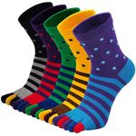 ZAKASA Men’s Toe Socks Cotton Five Finger Crew Socks Athletic Running Socks 5 Pairs, Mixed-12, 9-12