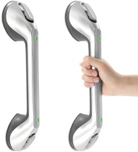 Newthinking Long Suction Grab Rails for Bathroom, 16inch Suction Shower Handle with Indicator, Portable Suction Safety Grab Handle Mobility Aids for Elderly Disabled (2, Silver)