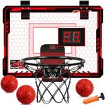 Indoor Basketball Hoop - Mini Basketball Hoop for Kids with Scoreboard and 7 Colors Lights- Basketball Hoop for Bedroom - Wall Mounted Door Basketball Hoop 3 Balls for Boys Girls 5-12 (red)