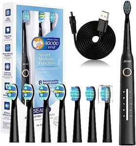 Seago cepillo de dientes eléctrico sónico, cepillo electrico con 8 cabezas, carga USB, cepillo de dientes eléctrico ultrasónicos 5 modos y temporizador, IPX7 Impermeable, para viaja (negro)