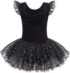 Zaclotre Girls Ballet Ruffle Short Sleeve Skirted Leotards with Tutus Skirt Dance Dress Ballerina Outfits Z-Black