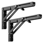 Folding Shelf Brackets 10 Inch, Heavy Duty Metal Triangle Table Bench Fold Down Shelf Brackets, Sturdy Wall Mounted Collapsible Folding Shelf Hinge, Space Saving DIY Bracket - Black