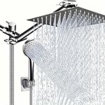 Shower Head with Hose, 8'' High Pressure Rain Shower Head, Handheld Shower Head Combo with 11'' Extension Arm, 9 Spray Settings Adjustable Shower Head with Holder, Height/Angle Adjustable (Silver)