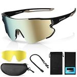 Odoland Polarized Sports Sunglasses - Interchangeable Lenses for Cycling, Running, Hiking, Fishing & Driving UV400 Protection, Lightweight Frame, Unisex Design (Gold)