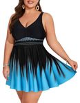 Hanna Nikole Womens V Neck Tankini Swimsuits Plus Size Two Piece Tummy Control Bathing Suits V Neck Swimdress with Boyshorts 5X Black Lake Blue