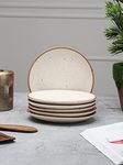 Miah Decor Ceramic Quarter Plates Small Dinner Plates Set of 6 Handcrafted Stoneware Off-White with Brown Rim & grains Serving Platter for Snacks & Dessert Microwave and Dishwasher Safe -Size 7 Inches