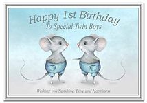 Twins Birthday Card – First 1st Birthday - Cute Baby Boys – Twin Brothers - 1 Year Old - Age One - Keepsake Greeting - Happy Good Wishes - Blank Inside to Write Your own Special Message