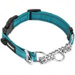 PETTOM Half Choke Dog Collar, Reflective Martingale Dog Choke Collar, Adjustable Dog Training Collar with ID Ring and Safety Buckle Small Dog Collar (S: 38-46 CM, Blue)