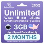 USA Prepaid Sim Card (Uses T-Mobile), Unlimited Talk, Text, Data & 3GB High-Speed Data, Quick Activation, Reloadable, Easy to Use, Jethro Mobile US SIM Card for Canadian Travelers (2 Month)