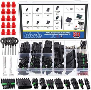 Glarks 311Pcs 26 Kit 1/2/3/4/6 Pin Male&Female Waterproof Automotive Electrical Wire Connector Terminal Plug with Terminal Removal Tool Kit, 20-14 AWG Truck Harness Plug Car Spark Plug Connector