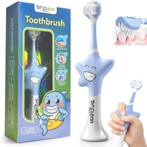 DR.CLEAN Soft Toddler Toothbrushes, Efficient 3 Sided Toothbrush for Kids 2-12 Years, Patented Starfish Handle Easy Grip Training Toothbrush, Toddler Training Tooth Brush,Complete Gum Care (Blue)