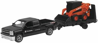 New Ray New 10" NEWRAY KUBOTA Collection - Kubota SSV65 Skid Steer with Black Ford F-250 Super Duty Pickup & Trailer (Orange, Black) Model by Toys