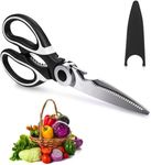 ABERTO 1 PCS of Kitchen Scissors Heavy Duty Stainless Steel Kitchen Scissors with Safety Cover - Pizza Scissors - Multi Purpose Shears for Chicken UK Dish Washer Safe (White-Black)