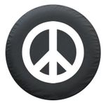 35" Peace Sign - Spare Tire Cover - (Black Denim Vinyl) - White