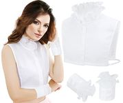 XEPST 2 Pieces Detachable Collar Women's Shirt, Lace Up Blouse Half Collar Fake Collar for Women, Shirts Blouses Fake Collar Dickey, Detachable Fake Collar Decorative Shirt for Women, White, One size