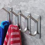 YOXUE Towel Hook/Adhesive Hooks - Wall Hooks for Coat/Robe/Towels Stick on Bathroom/Kitchen 4-Pack, Stainless Steel…