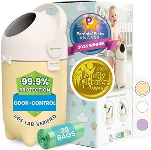Award-Winning iTouchless Diaper Pail – Silver Ion Odor-Lock, Drop-Flip Lid – No Special Bags Needed – Airtight & Child-Safe – 20 Free Bags (Holds 300 Diapers) – Baby Registry Must-Have – Sand Almond